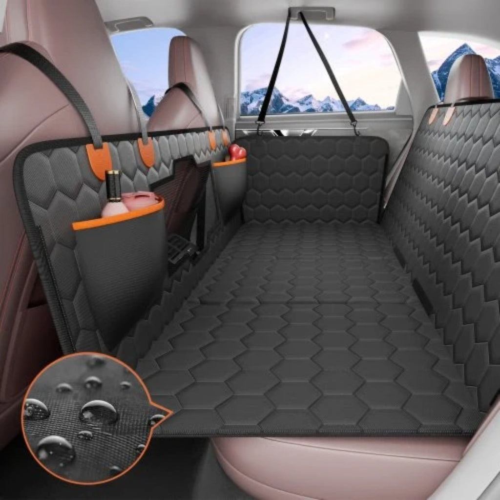 Back-seat extender installed across a car's rear footwell