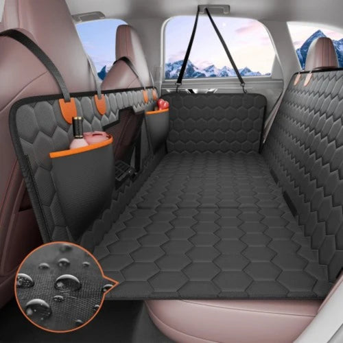 Back-seat extender installed across a car's rear footwell