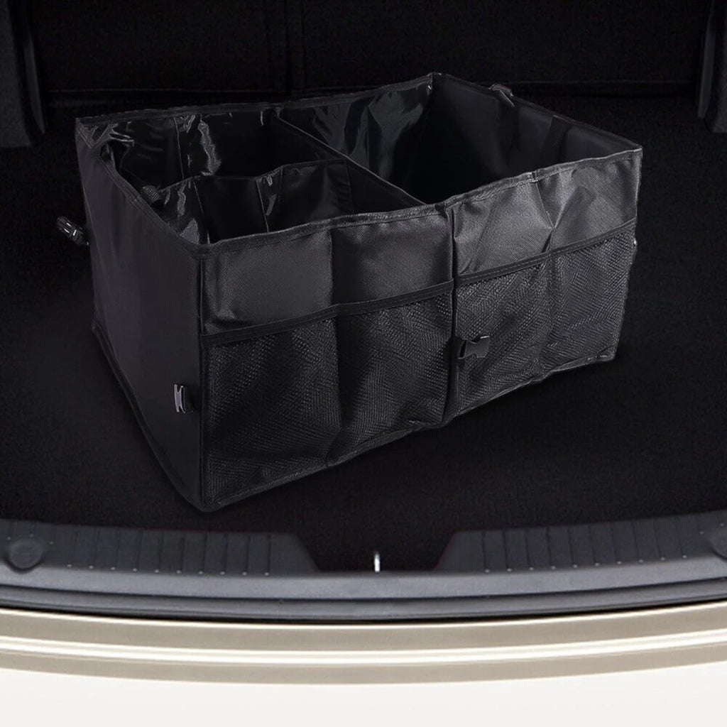 Trunk organizer in a car trunk