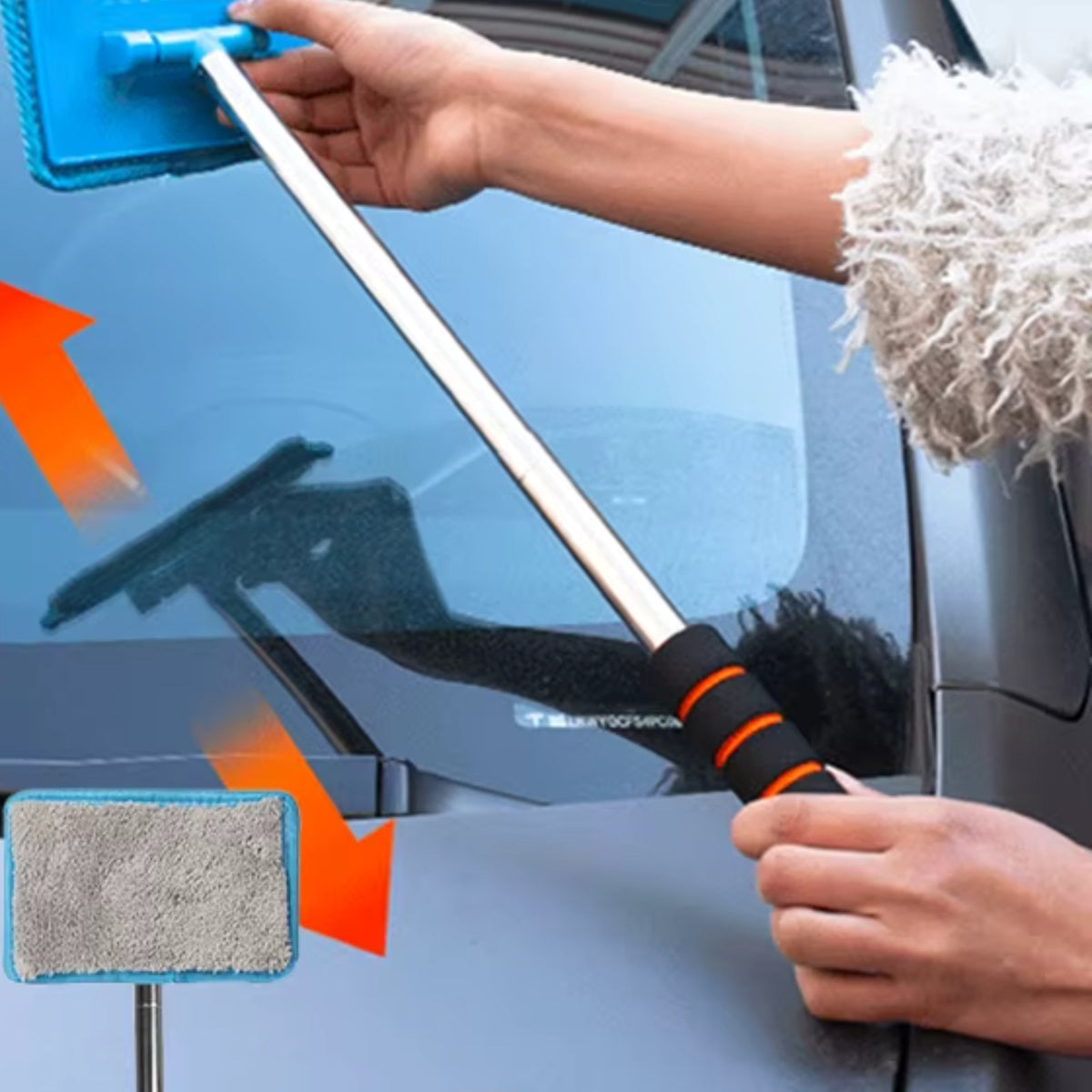 Cleaning the inside of a windshield with the wand